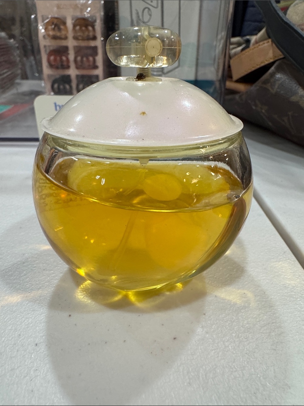 Round Glass Perfume Bottle with Pearlescent Cap - Yellow